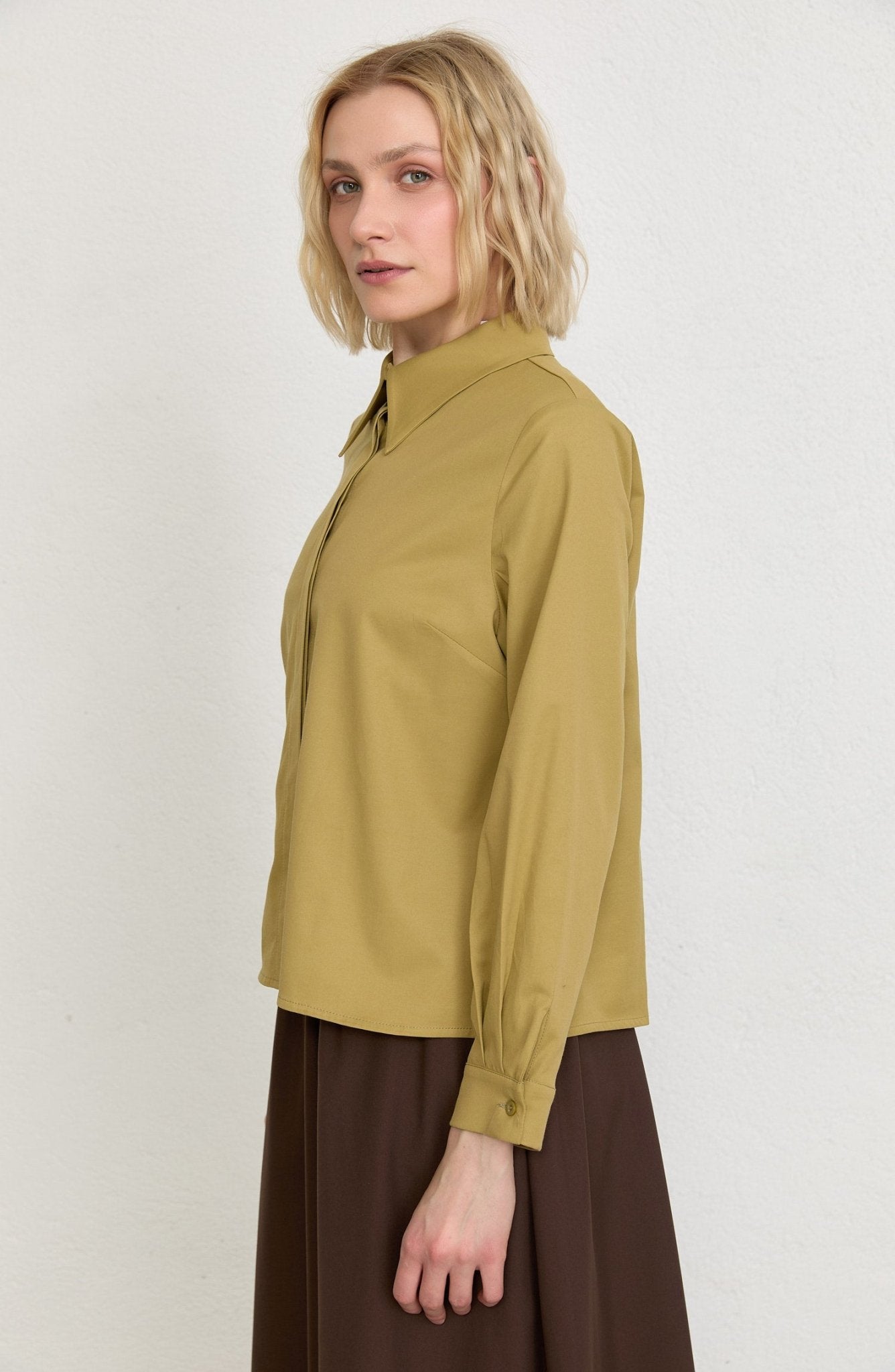 Basic Yağ Yeşili Pamuk Gömlek - Fatma Atasoy