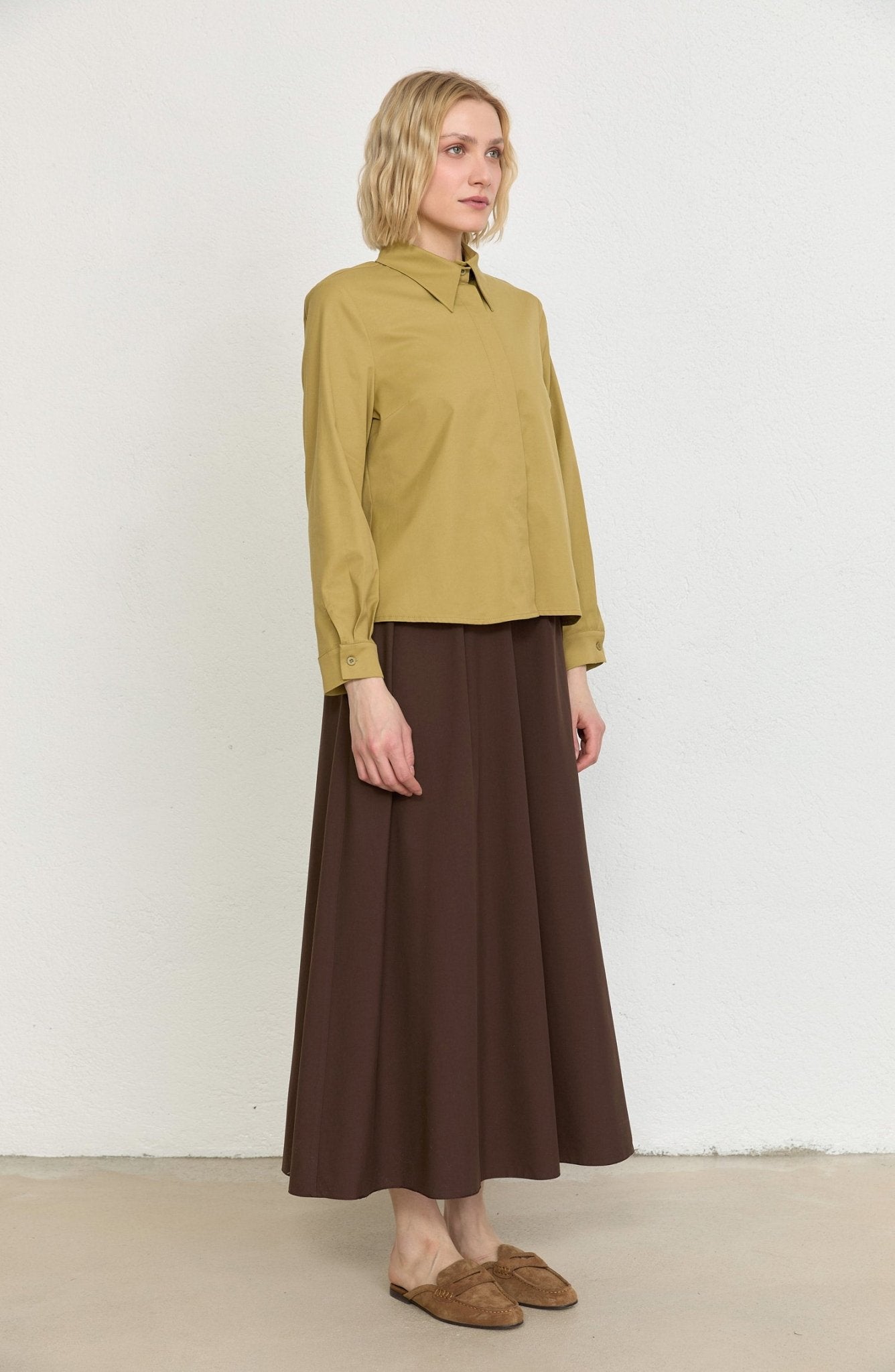 Basic Yağ Yeşili Pamuk Gömlek - Fatma Atasoy