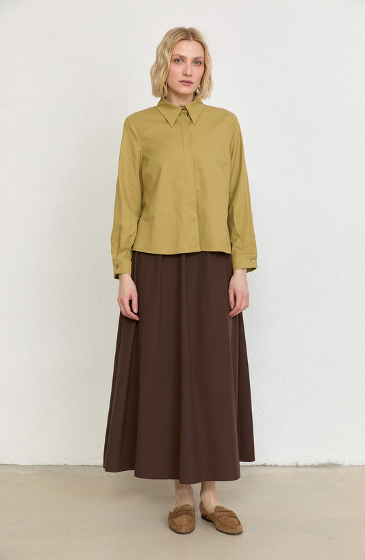 Basic Yağ Yeşili Pamuk Gömlek - Fatma Atasoy