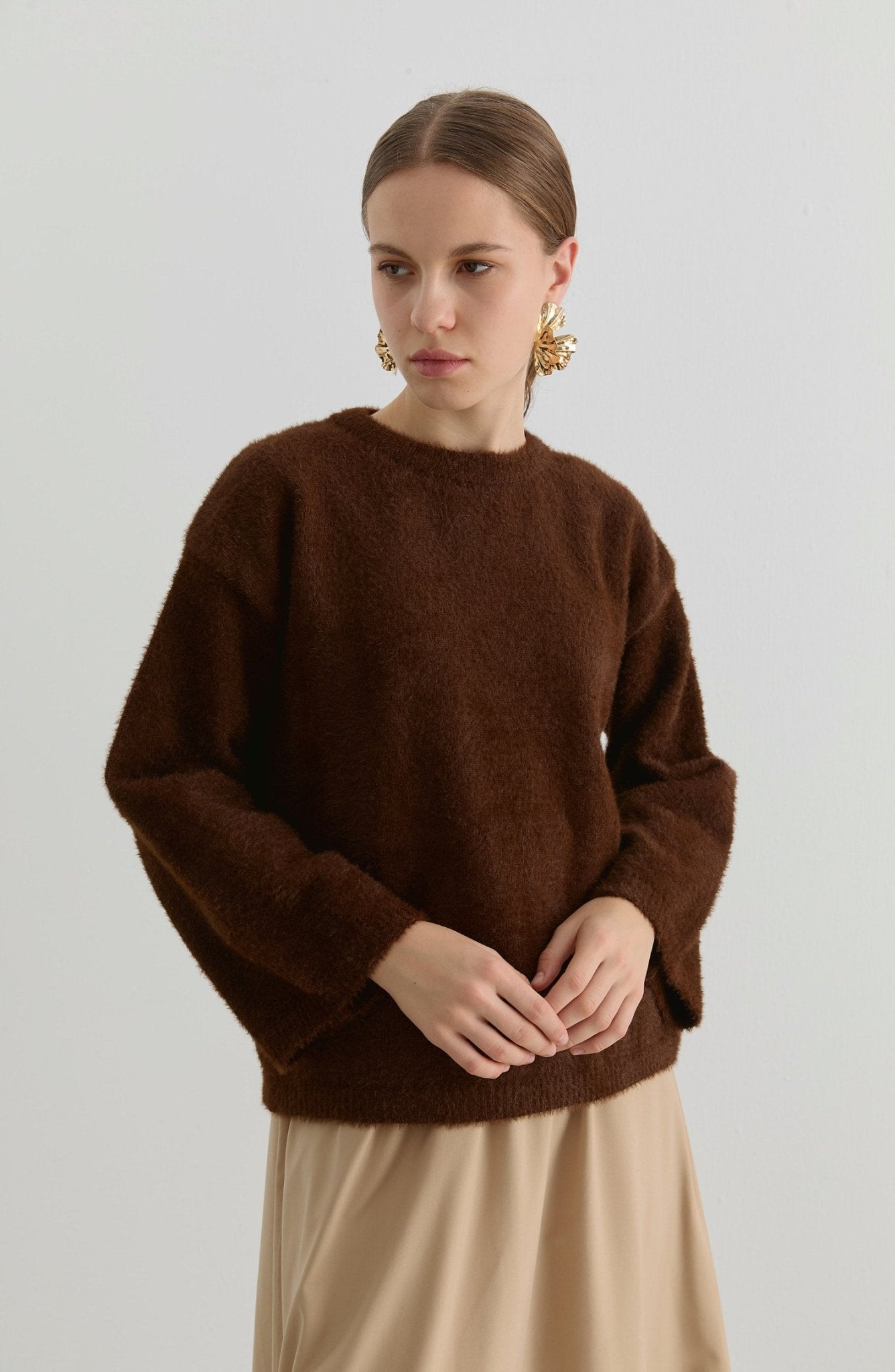 Basic Yumoş Acı Kahve Triko Kazak - Fatma Atasoy