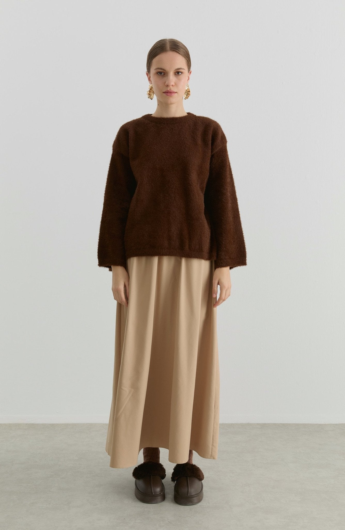 Basic Yumoş Acı Kahve Triko Kazak - Fatma Atasoy