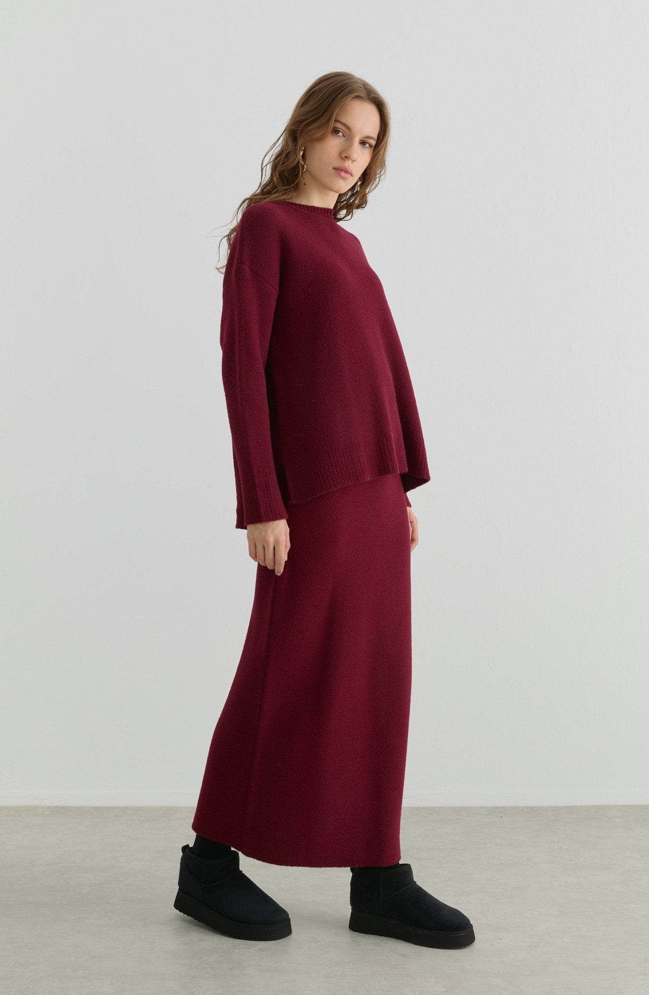 Basic Yumoş Bordo Triko Etekli İkili Takım - Fatma Atasoy