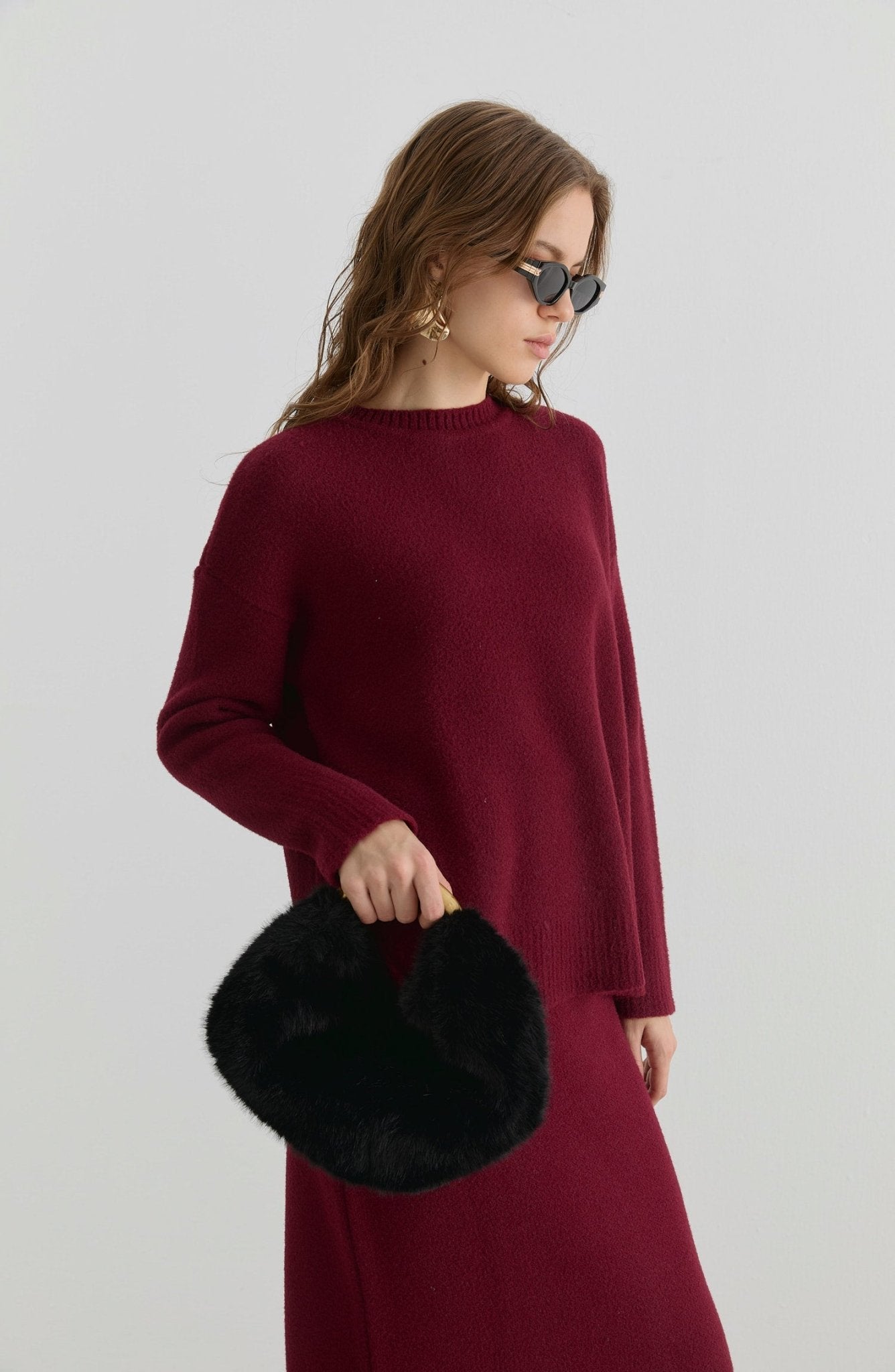 Basic Yumoş Bordo Triko Etekli İkili Takım - Fatma Atasoy