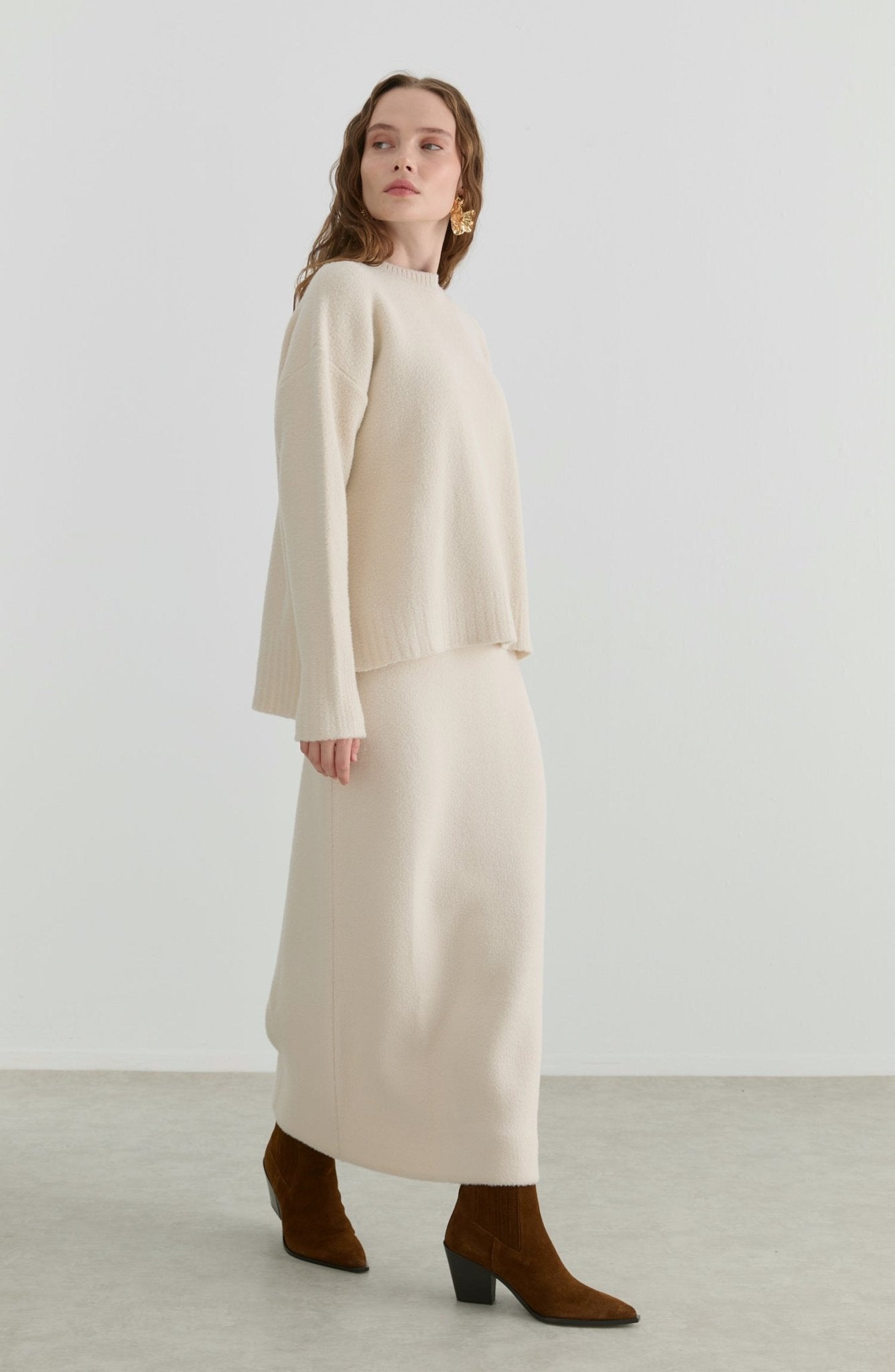 Basic Yumoş Ekru Triko Etekli İkili Takım - Fatma Atasoy