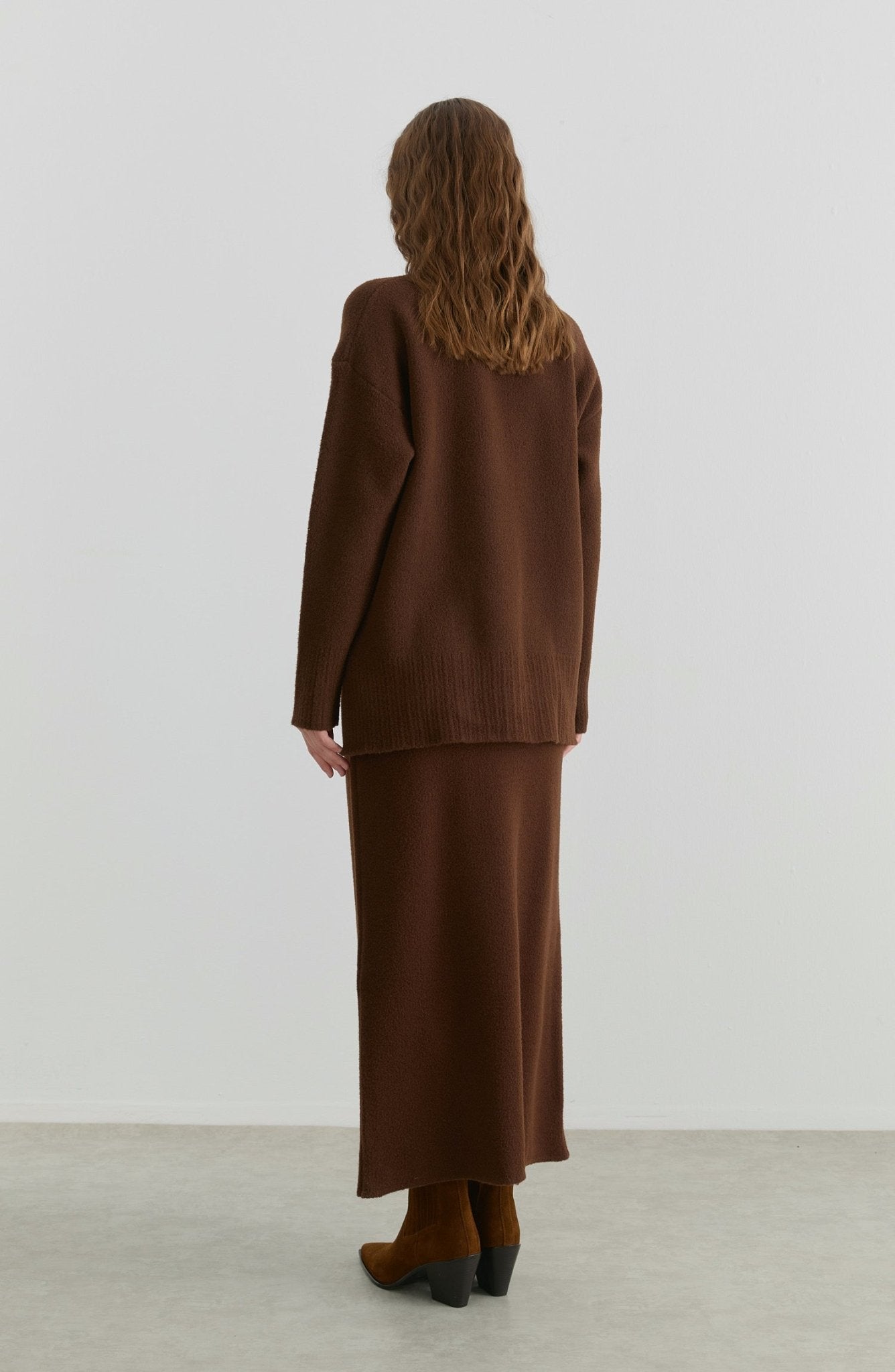 Basic Yumoş Kahverengi Triko Etekli İkili Takım - Fatma Atasoy