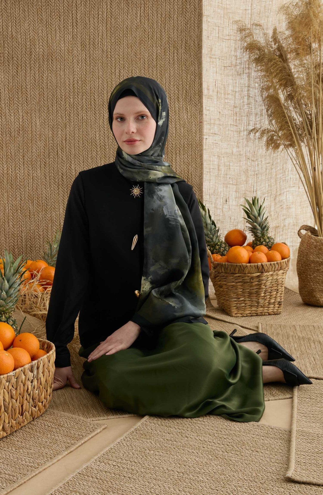 Batik Haki Desenli Şal - Fatma Atasoy