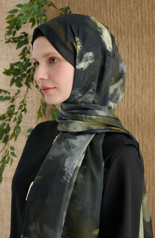 Batik Haki Desenli Şal - Fatma Atasoy