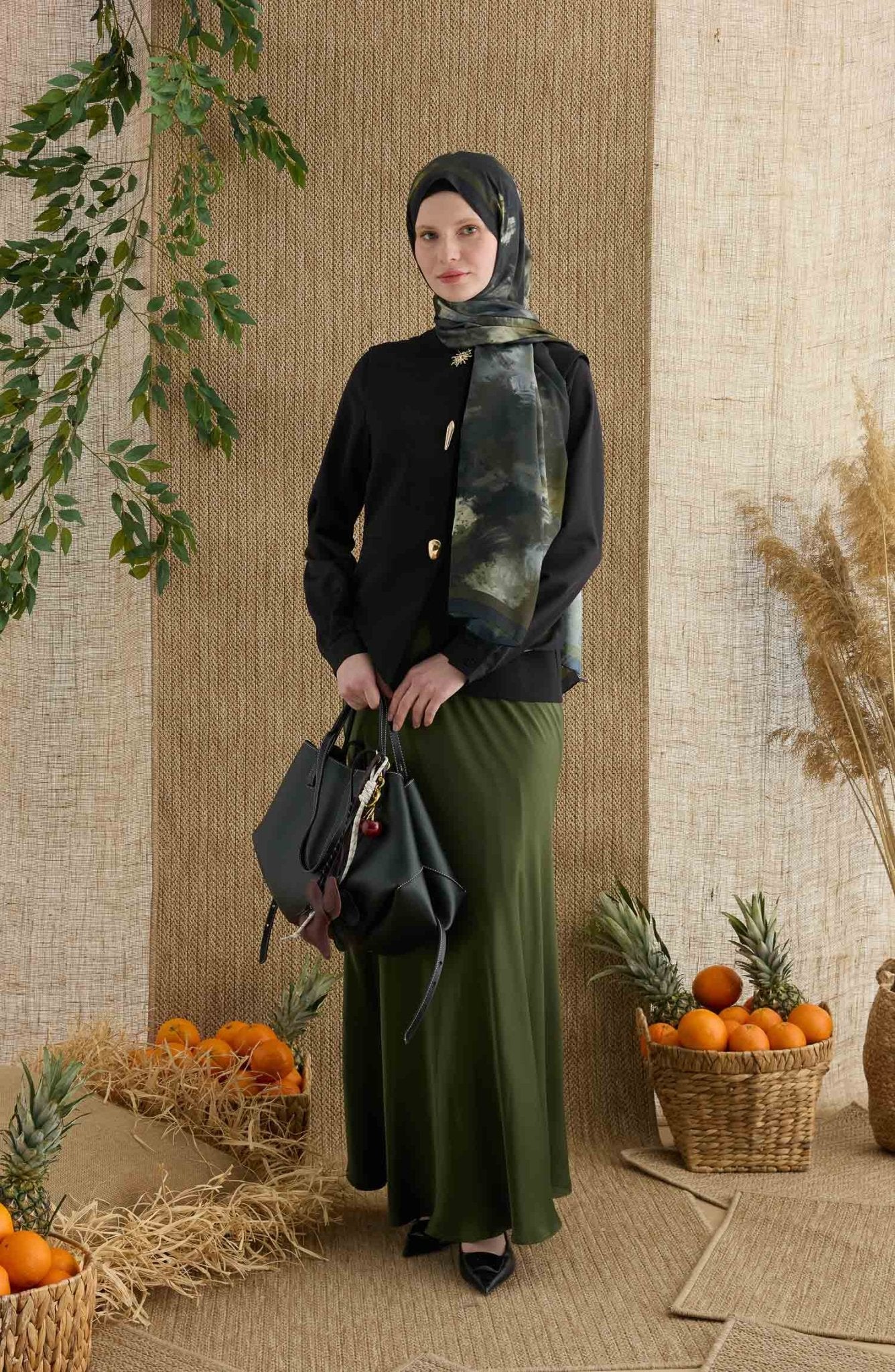 Batik Haki Desenli Şal - Fatma Atasoy