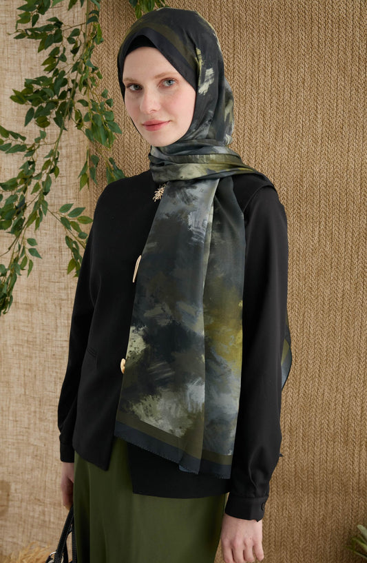 Batik Haki Desenli Şal - Fatma Atasoy