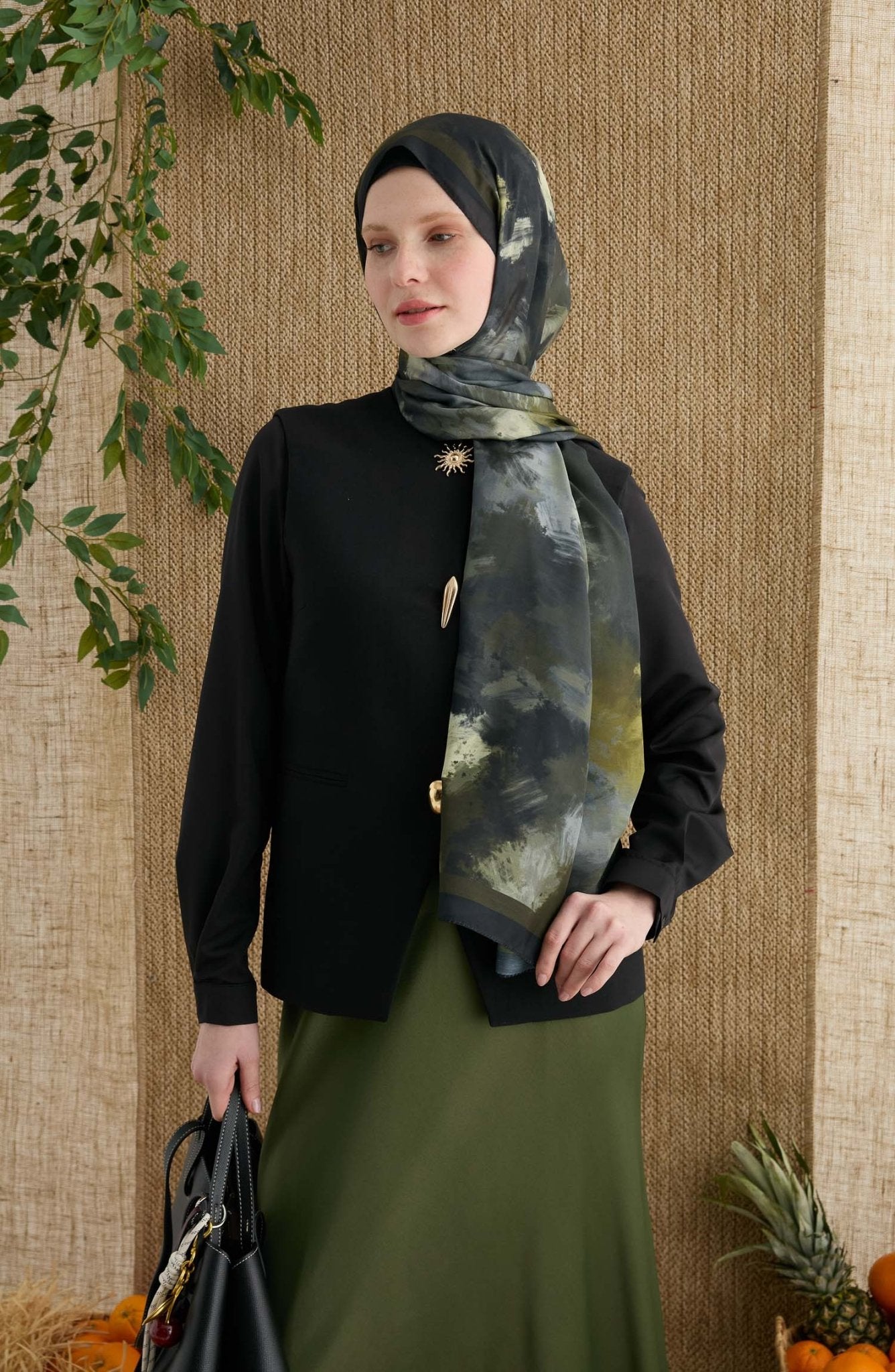 Batik Haki Desenli Şal - Fatma Atasoy