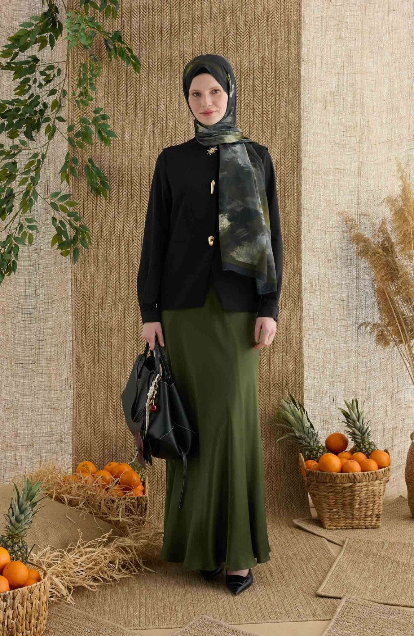 Batik Haki Desenli Şal - Fatma Atasoy