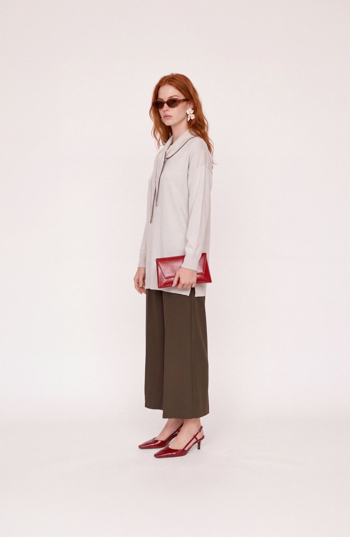 Biye Bağlama Detaylı Taş Merserize Triko Kazak - Fatma Atasoy