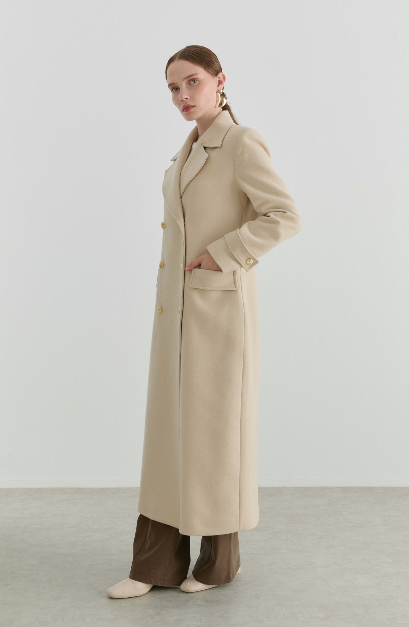 Blazer Maksi Bej Kaşmir Kaban - Fatma Atasoy