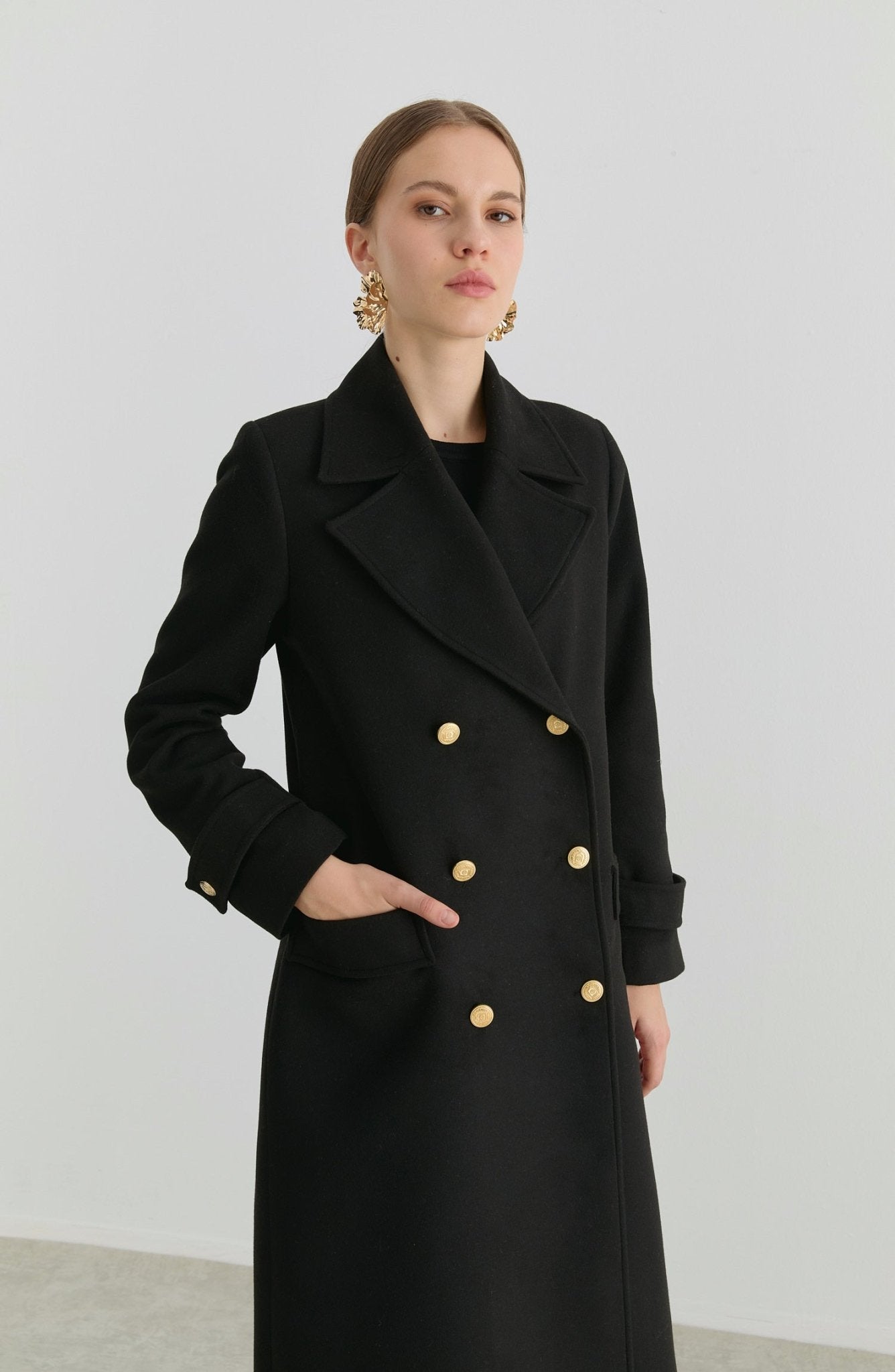 Blazer Maksi Siyah Kaşmir Kaban - Fatma Atasoy