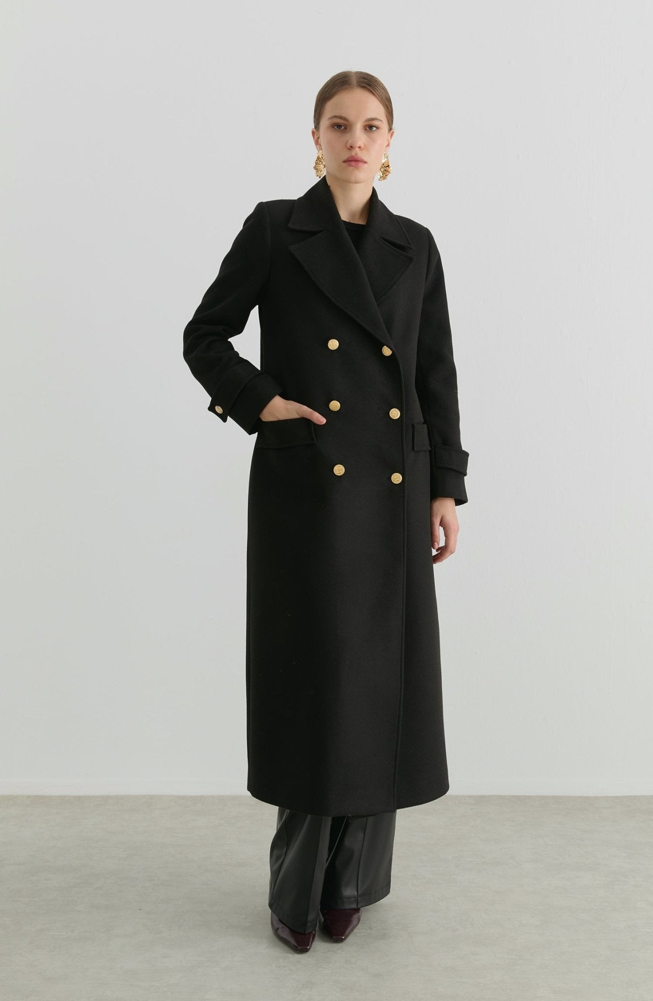 Blazer Maksi Siyah Kaşmir Kaban - Fatma Atasoy