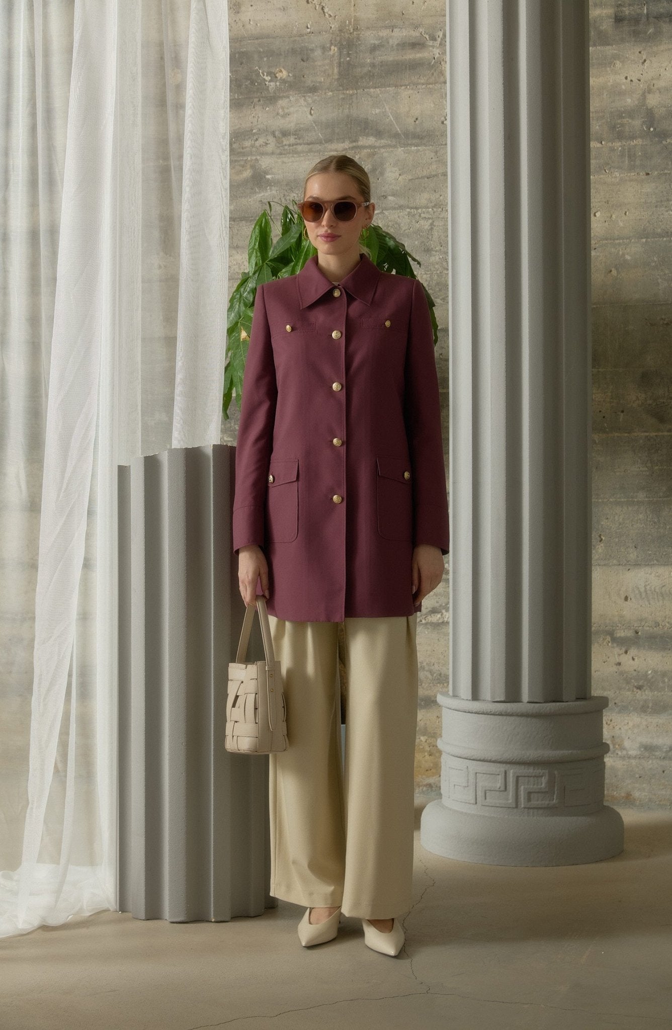 Blazer Mürdüm Trenç Ceket - Fatma Atasoy