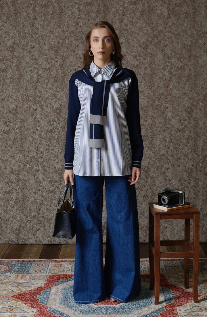 Bol Paça Koyu Mavi Denim Pantolon - Fatma Atasoy