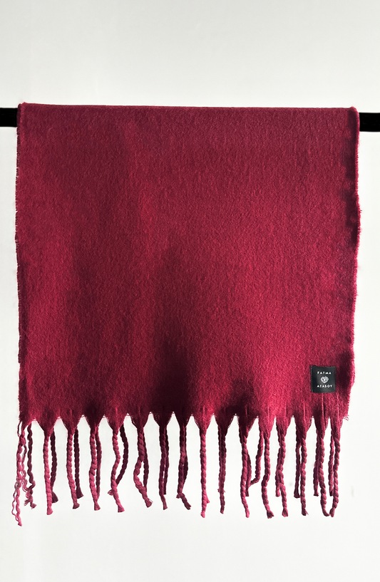 Püsküllü Bordo Şal