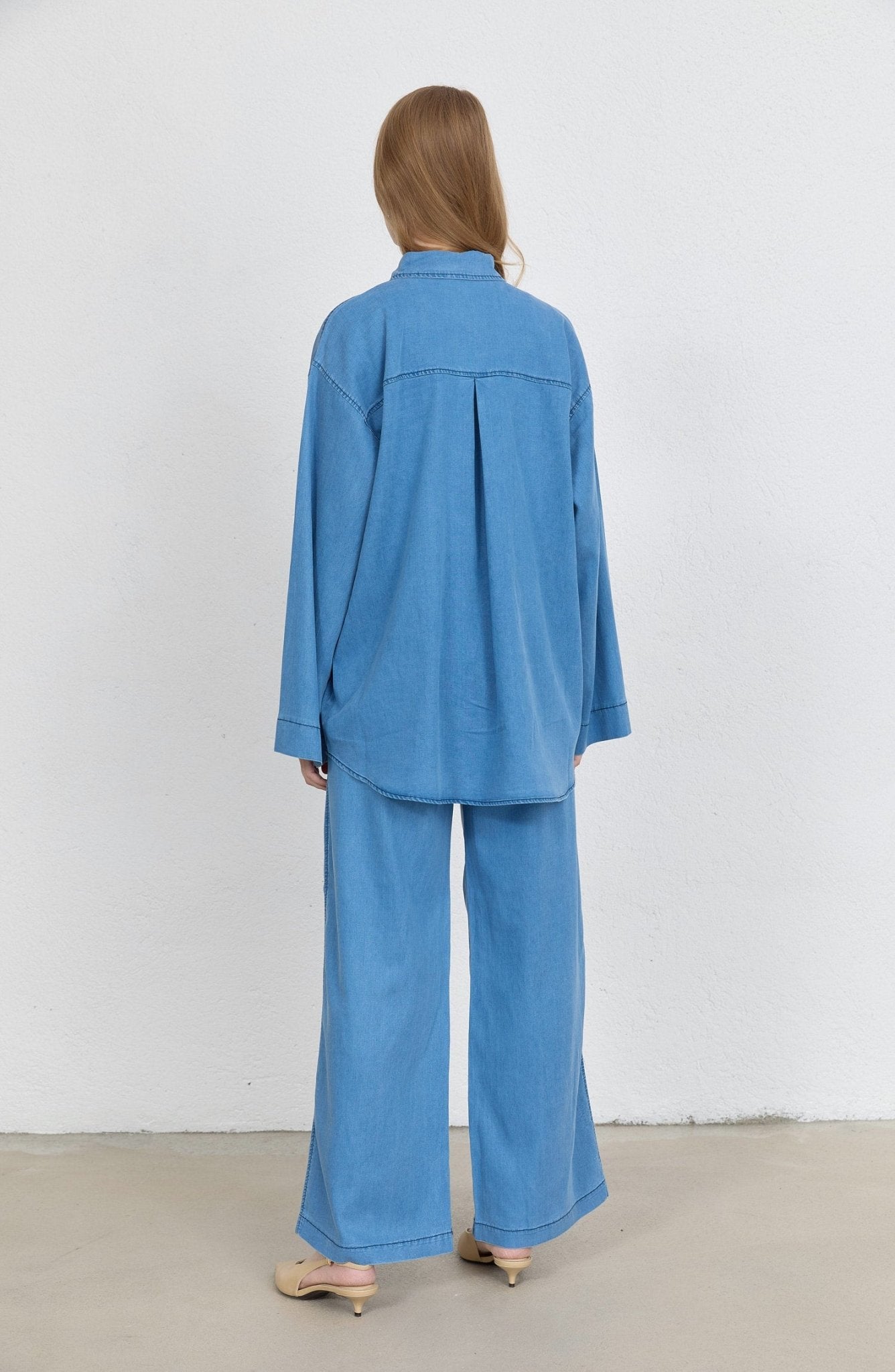 Brit Düğmeli Buz Mavi Soft Touch Pamuk Kot İkili Takım - Fatma Atasoy