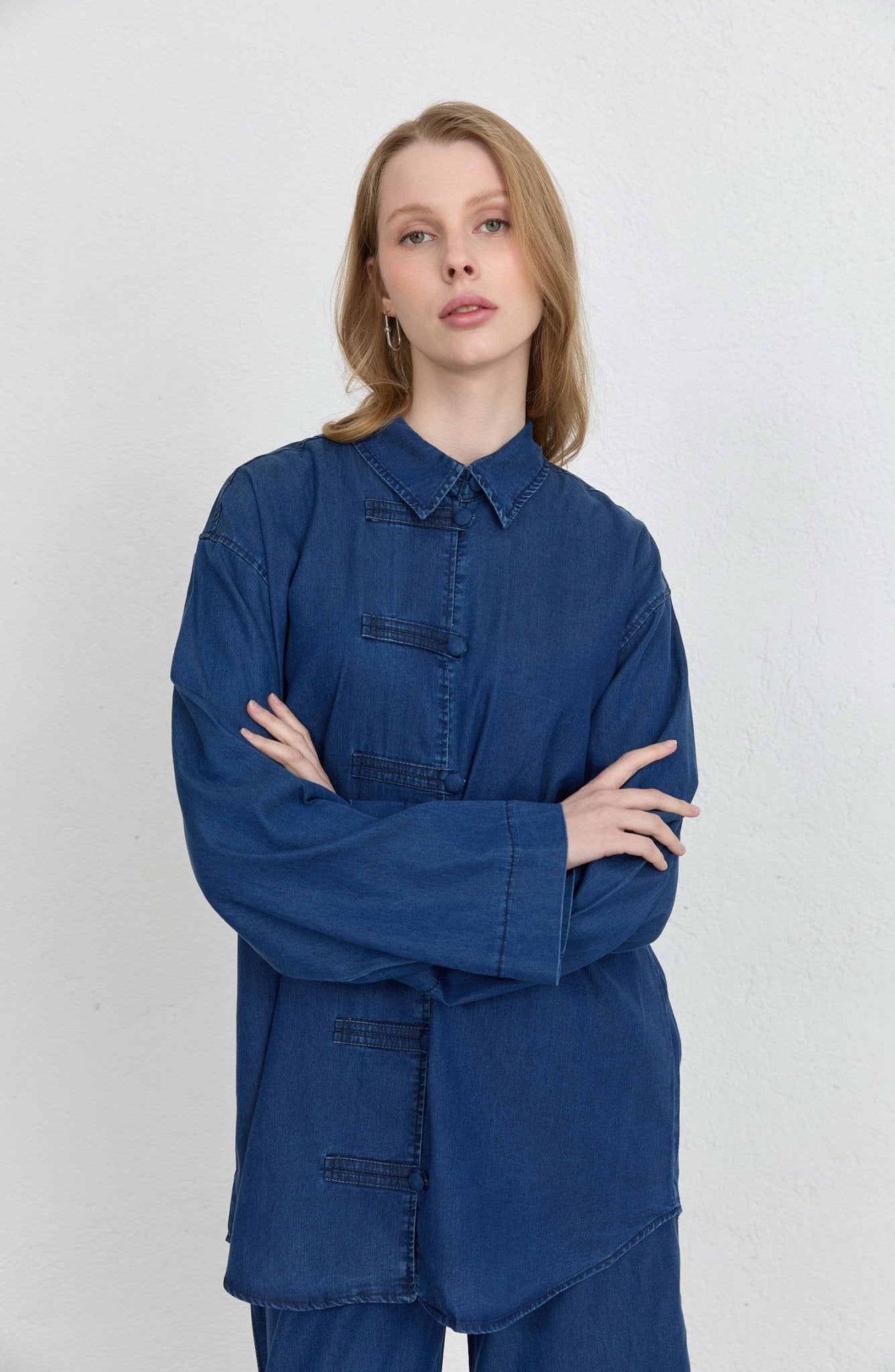 Brit Düğmeli Lacivert Soft Touch Pamuk Kot İkili Takım - Fatma Atasoy