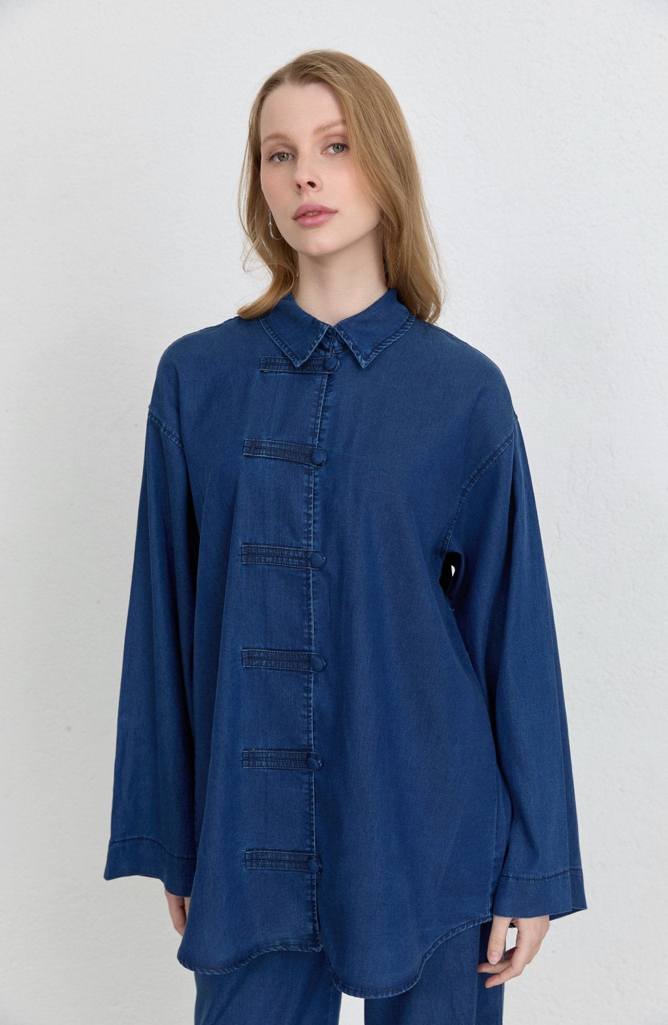 Brit Düğmeli Lacivert Soft Touch Pamuk Kot İkili Takım - Fatma Atasoy