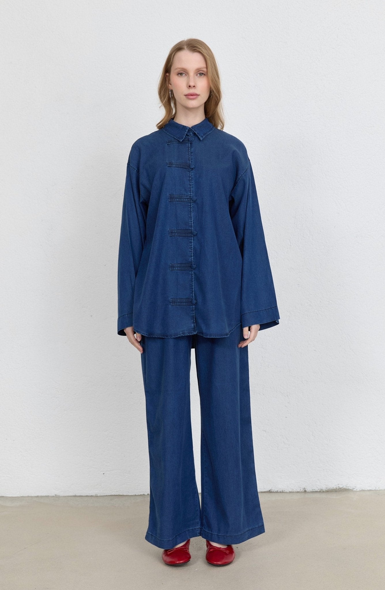 Brit Düğmeli Lacivert Soft Touch Pamuk Kot İkili Takım - Fatma Atasoy