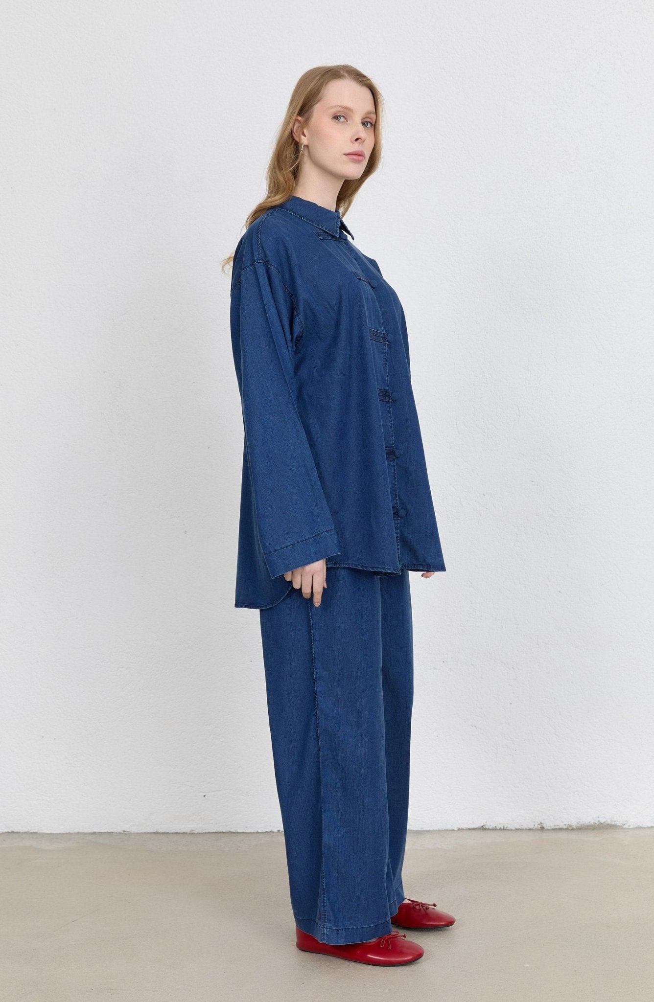 Brit Düğmeli Lacivert Soft Touch Pamuk Kot İkili Takım - Fatma Atasoy