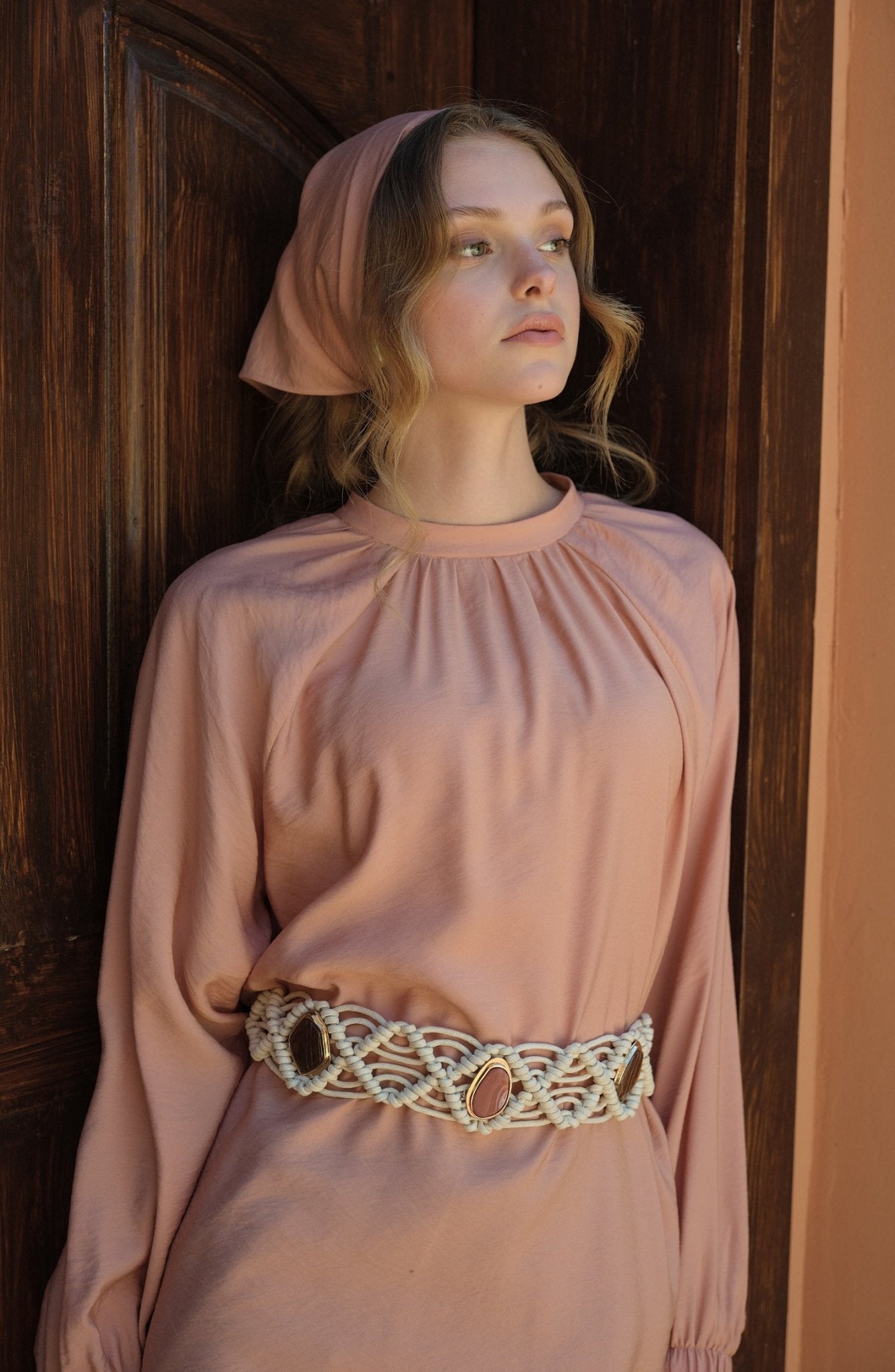 Büzgülü Bağlamalı Maksi Soft Pembe Tunik - Fatma Atasoy