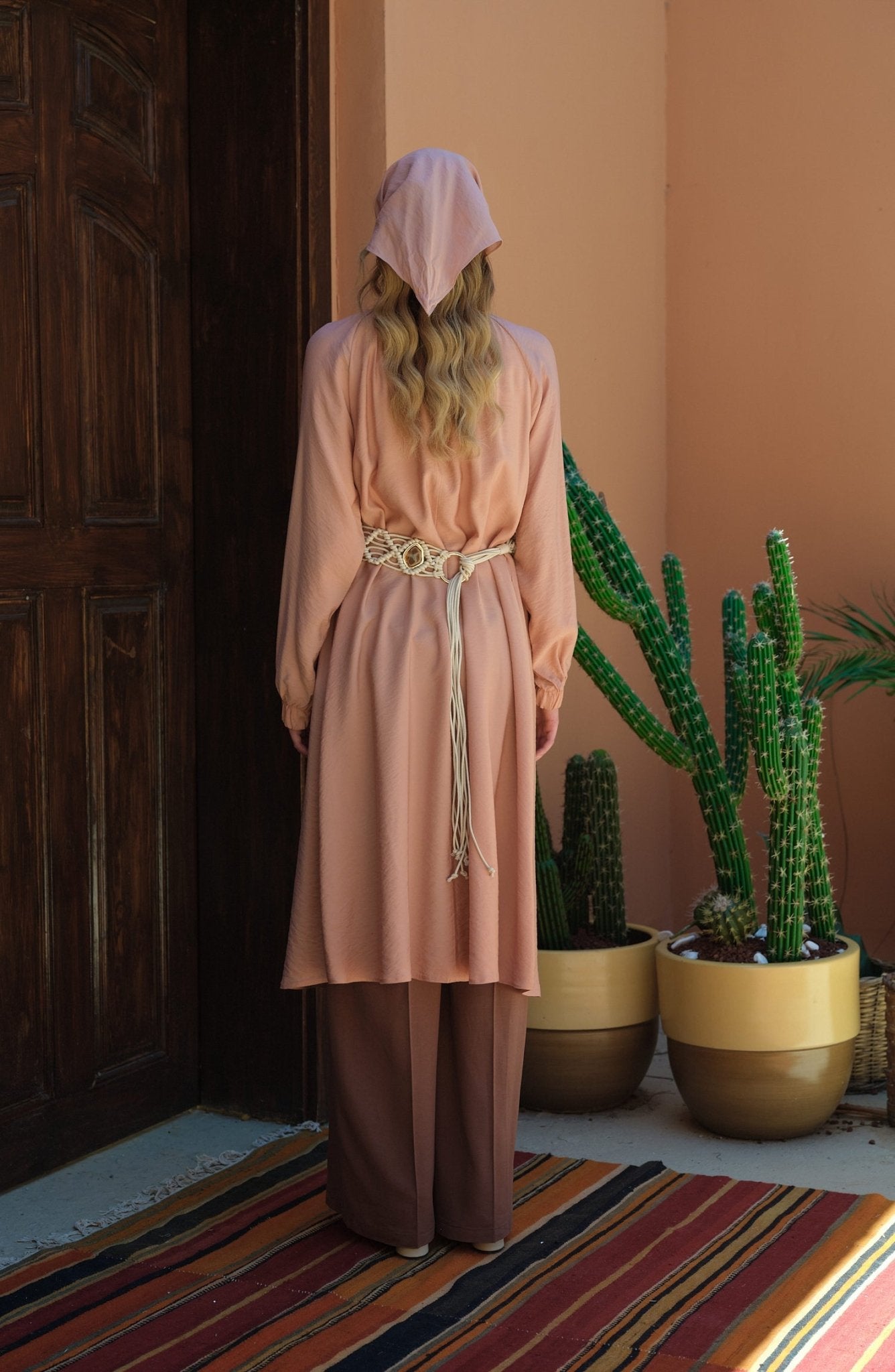 Büzgülü Bağlamalı Maksi Soft Pembe Tunik - Fatma Atasoy