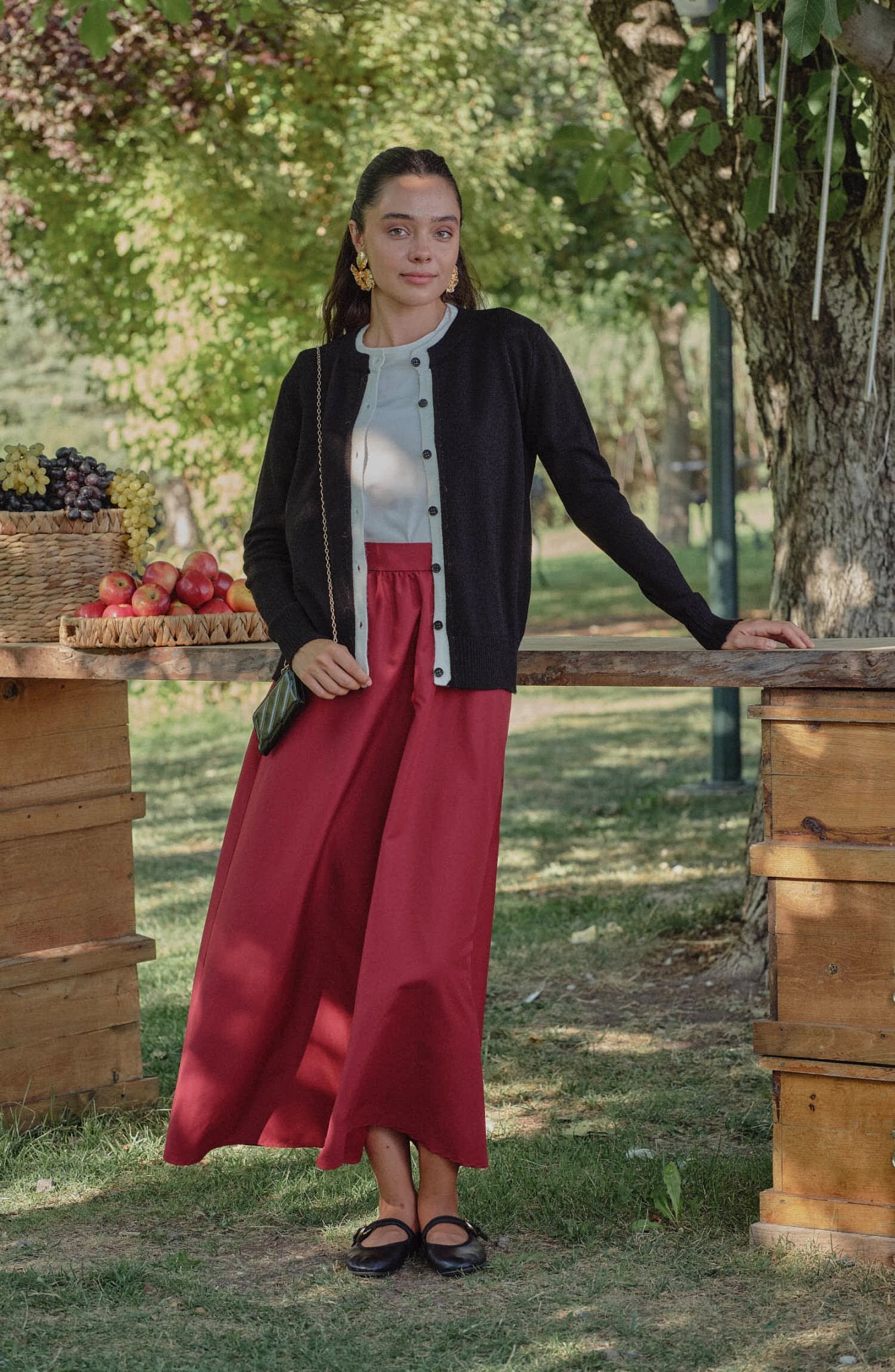 Büzgülü Bordo Trenç Etek - Fatma Atasoy