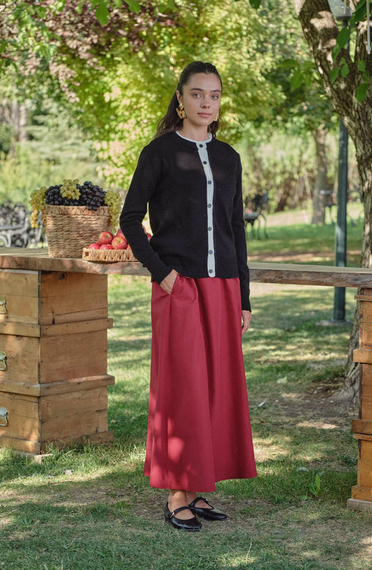 Büzgülü Bordo Trenç Etek - Fatma Atasoy