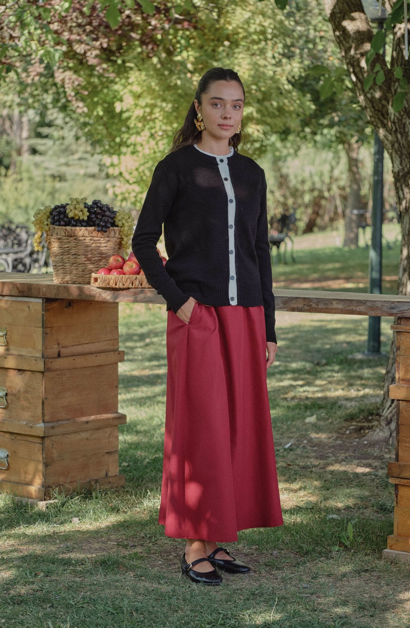 Büzgülü Bordo Trenç Etek - Fatma Atasoy