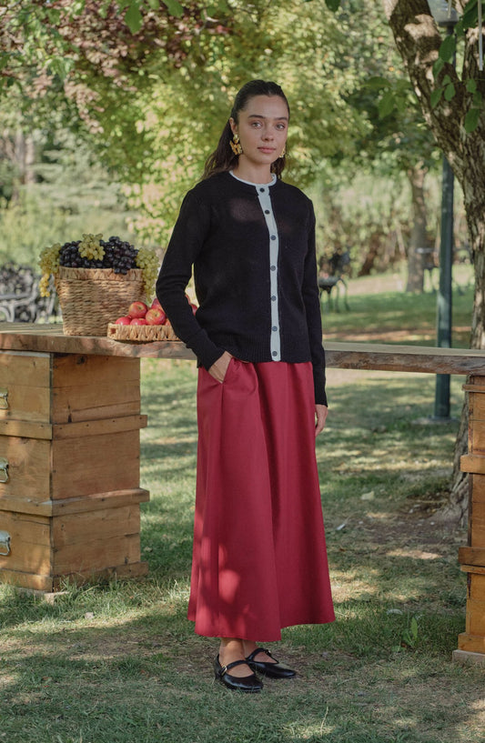 Büzgülü Bordo Trenç Etek - Fatma Atasoy