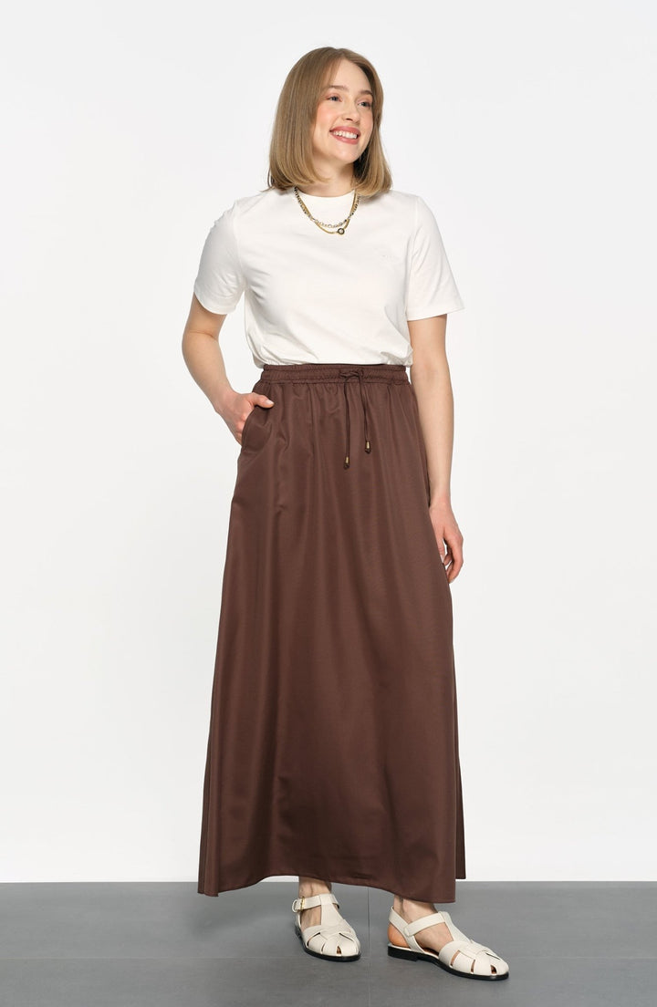 Büzgülü Lastikli Acı Kahve Etek - Fatma Atasoy