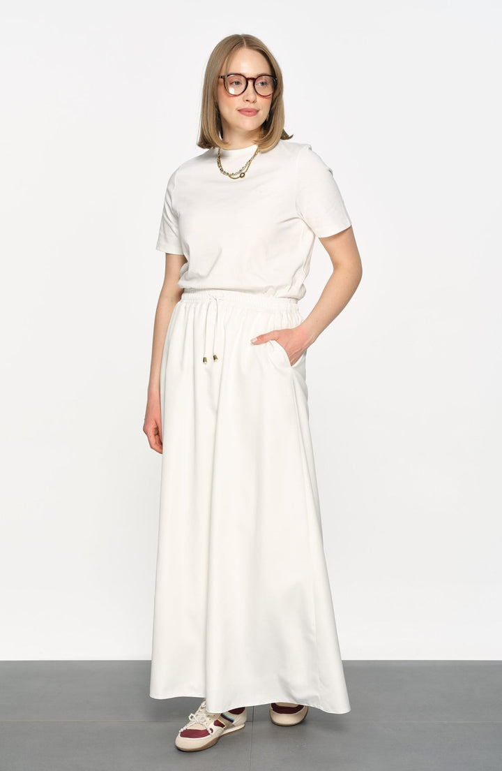 Büzgülü Lastikli Ekru Etek - Fatma Atasoy