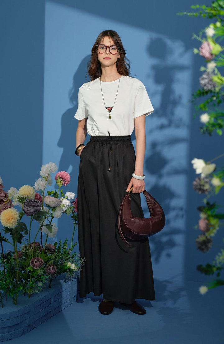 Büzgülü Lastikli Siyah Etek - Fatma Atasoy