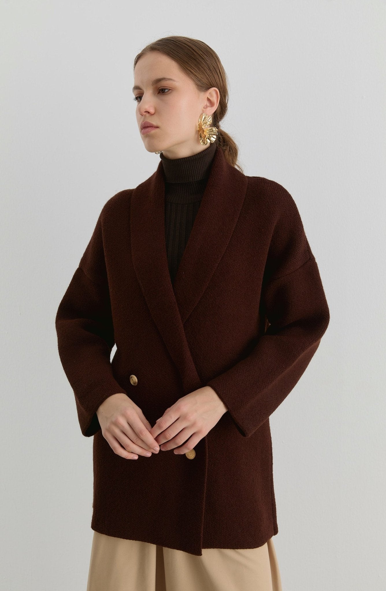 Çelik Örme Blazer Acı Kahve Triko Ceket - Fatma Atasoy