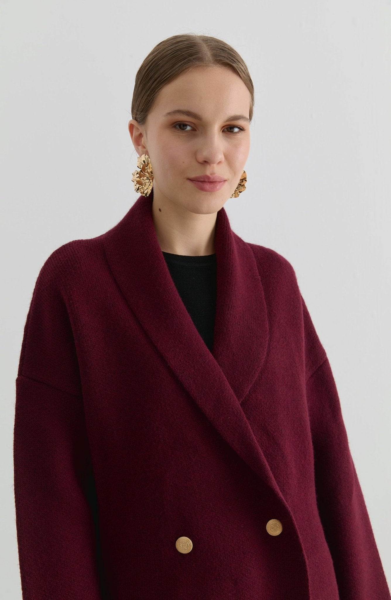 Çelik Örme Blazer Bordo Triko Ceket - Fatma Atasoy