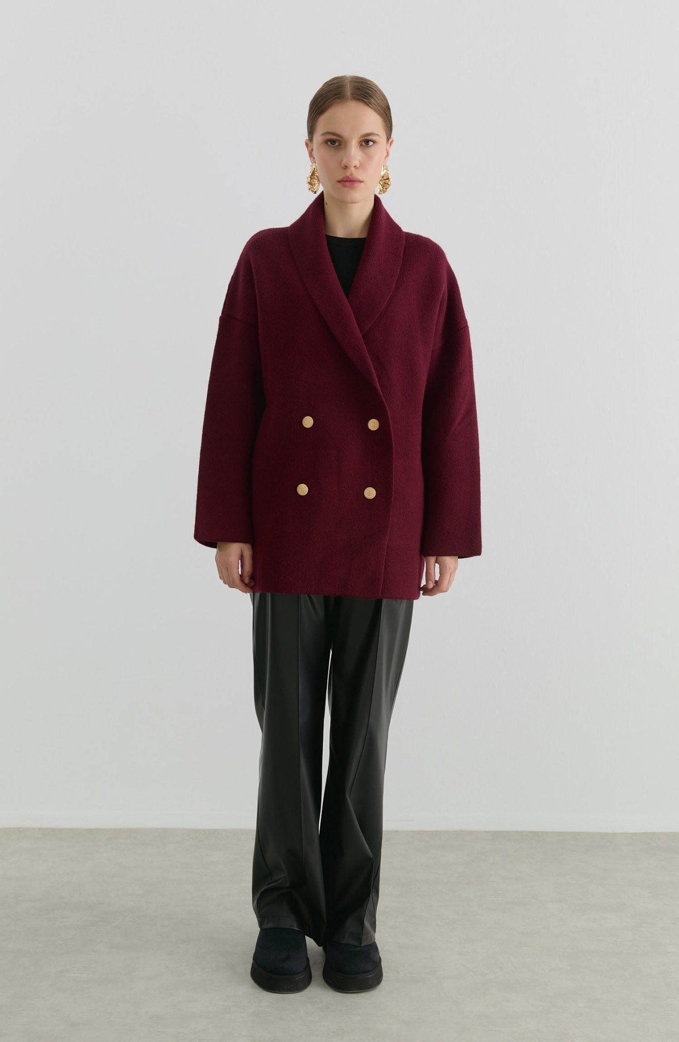 Çelik Örme Blazer Bordo Triko Ceket - Fatma Atasoy