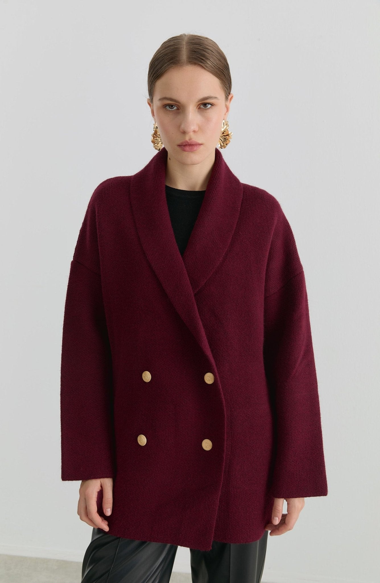 Çelik Örme Blazer Bordo Triko Ceket - Fatma Atasoy