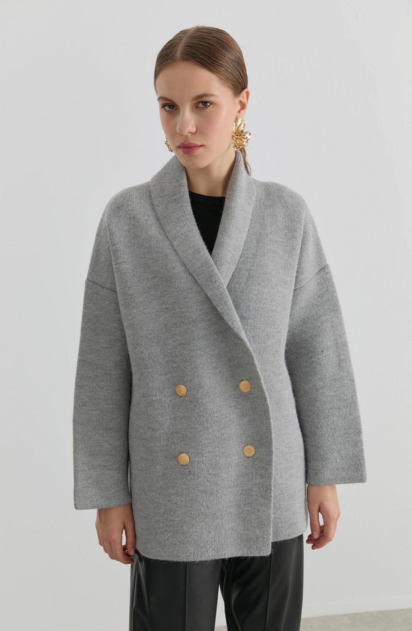 Çelik Örme Blazer Gri Triko Ceket - Fatma Atasoy