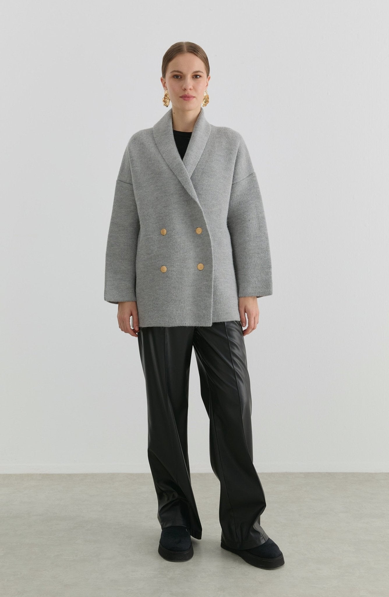 Çelik Örme Blazer Gri Triko Ceket - Fatma Atasoy