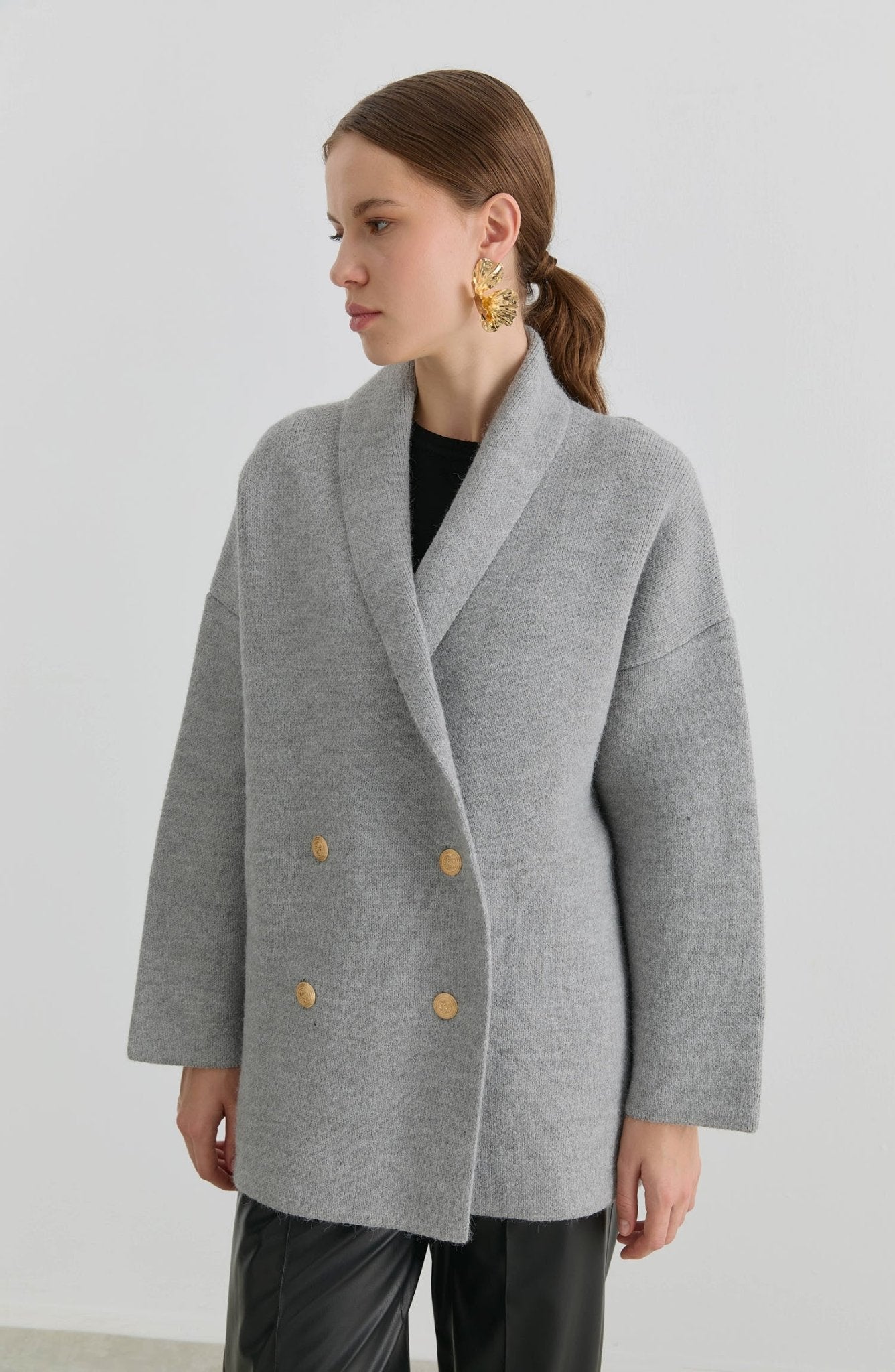 Çelik Örme Blazer Gri Triko Ceket - Fatma Atasoy