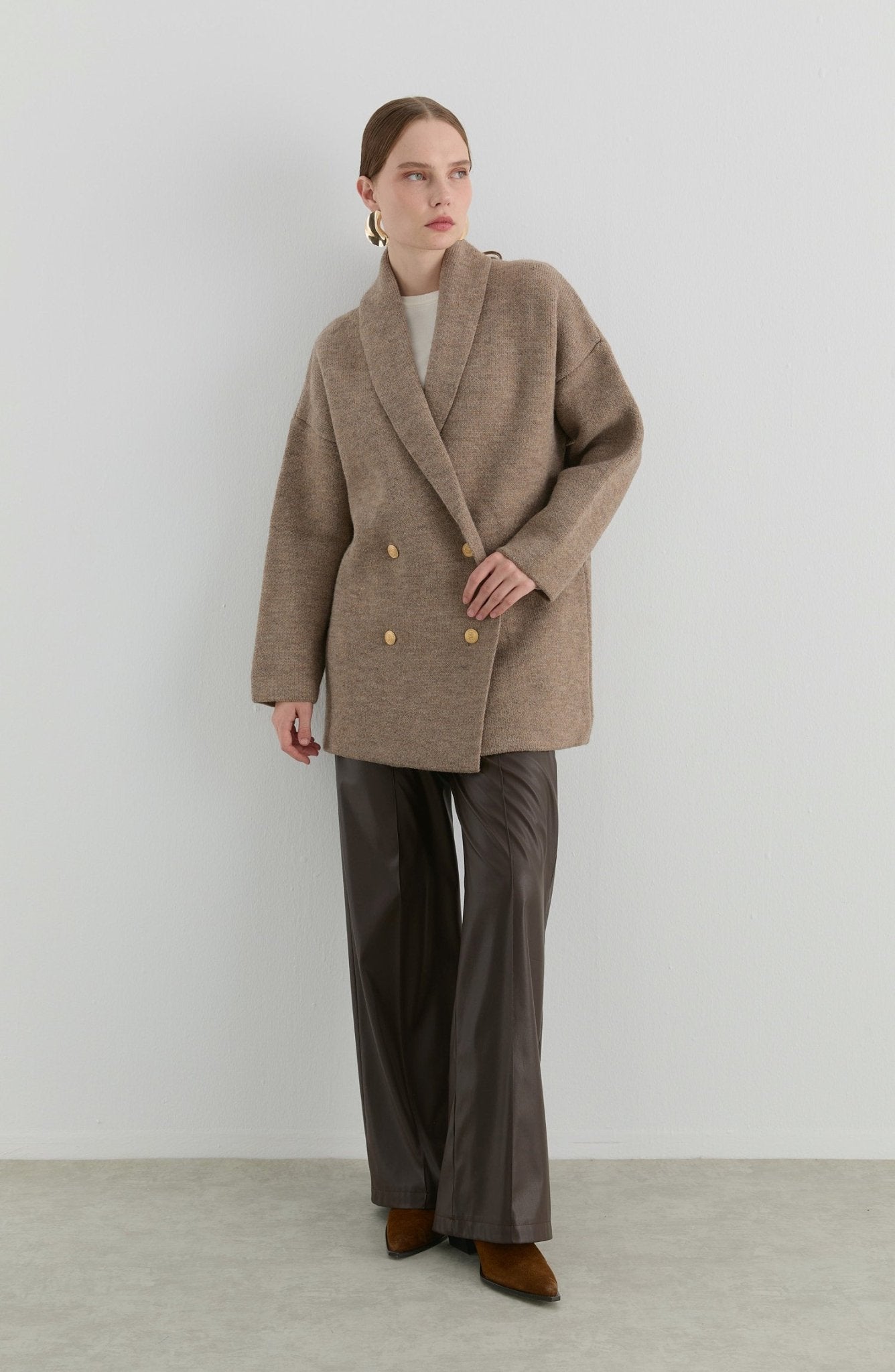 Çelik Örme Blazer Mocha Triko Ceket - Fatma Atasoy