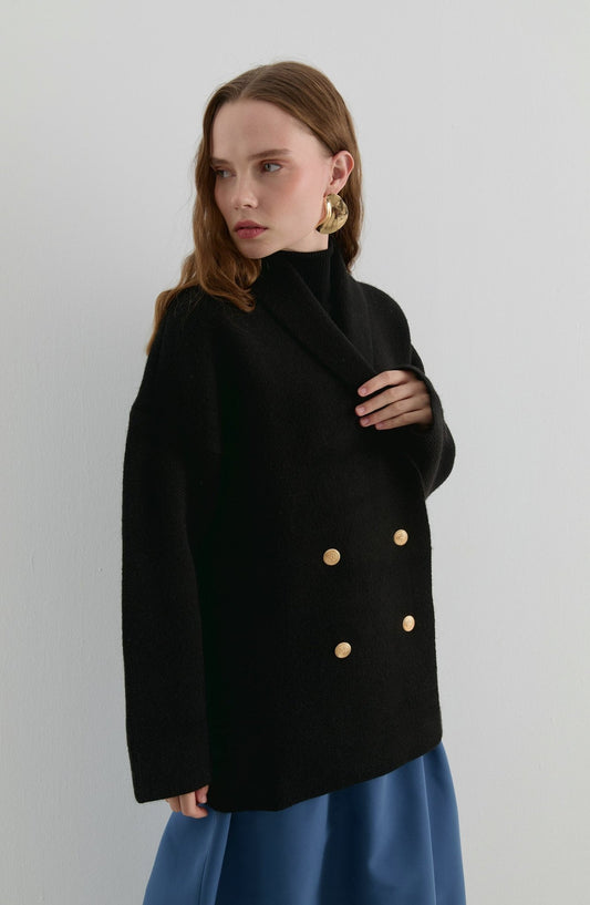 Çelik Örme Blazer Siyah Triko Ceket - Fatma Atasoy