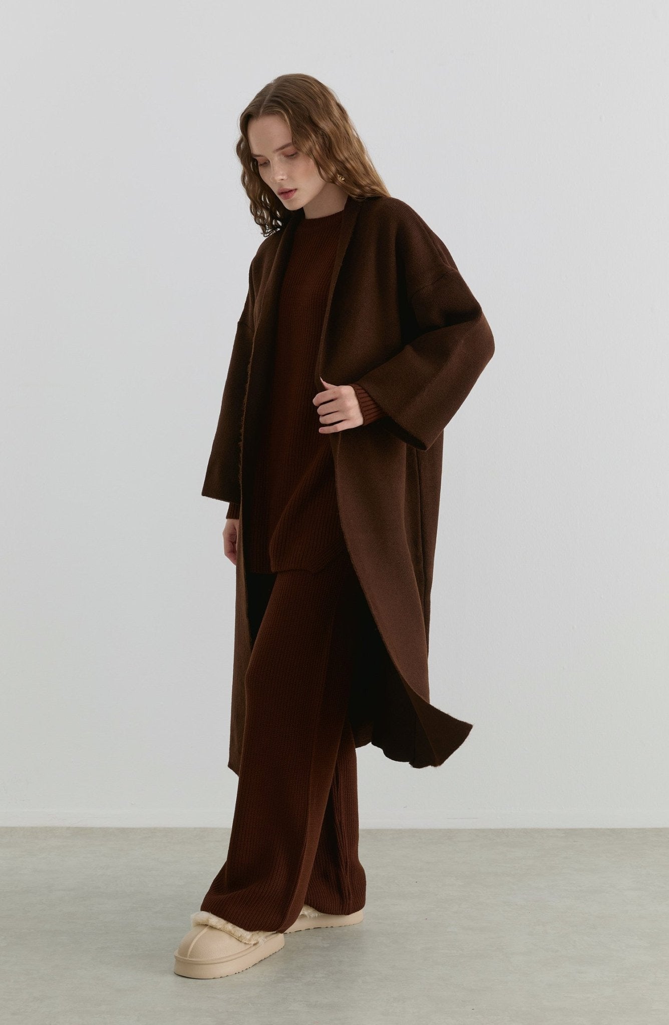 Çelik Örme Pufik Acı Kahve Triko Hırka - Fatma Atasoy