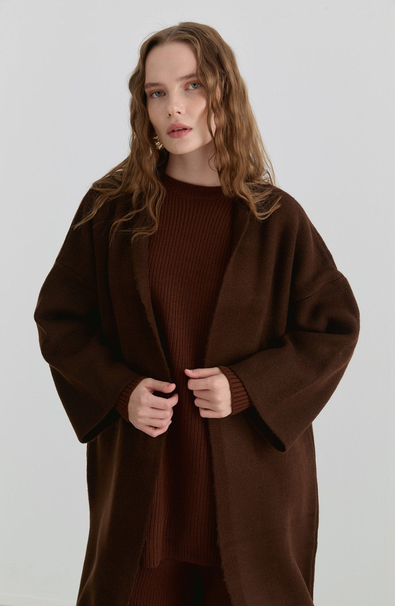 Çelik Örme Pufik Acı Kahve Triko Hırka - Fatma Atasoy