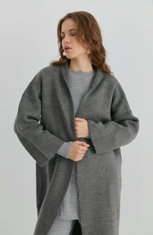 Çelik Örme Pufik Antrasit Triko Hırka - Fatma Atasoy