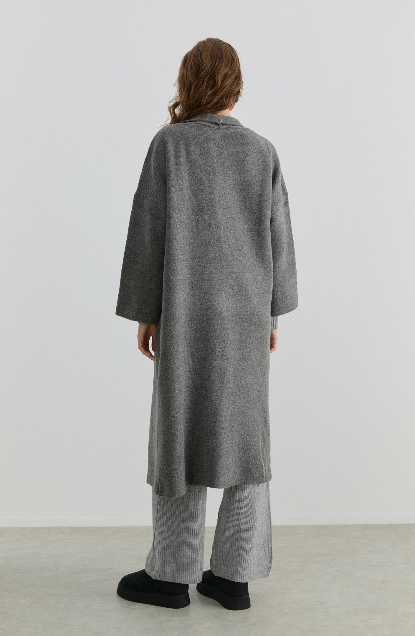 Çelik Örme Pufik Antrasit Triko Hırka - Fatma Atasoy