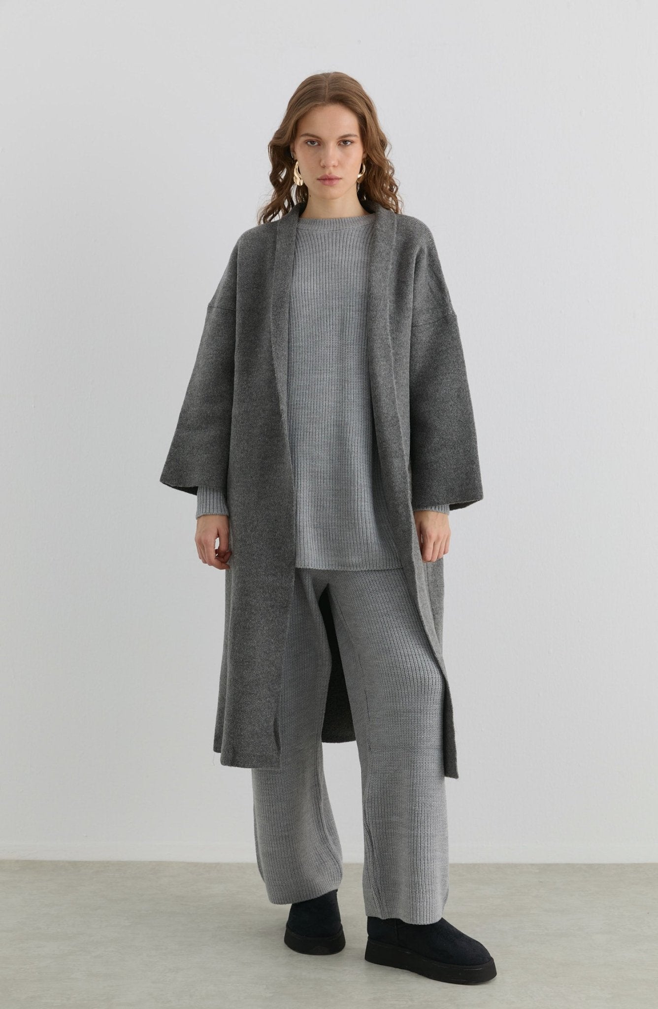 Çelik Örme Pufik Antrasit Triko Hırka - Fatma Atasoy